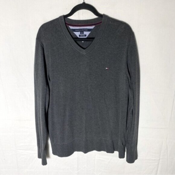 Tommy Hilfiger Grey Pima Cotton Knit V Neck Pullover Light Sweater L - Picture 13 of 13